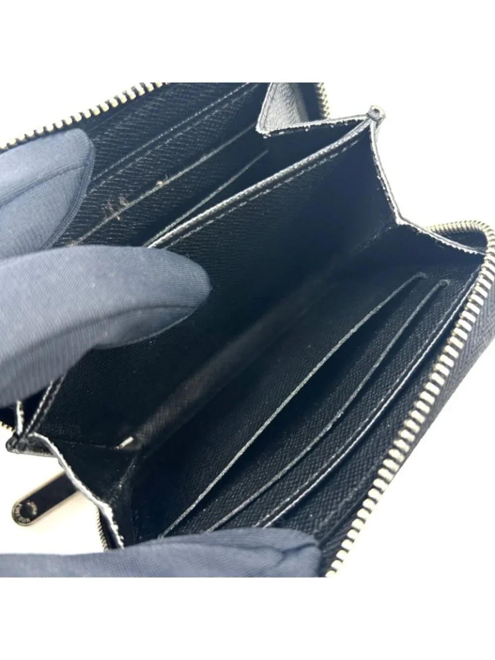 Louis Vuitton Zippy Coin Purse Epi Noir Leather Black Case Silver